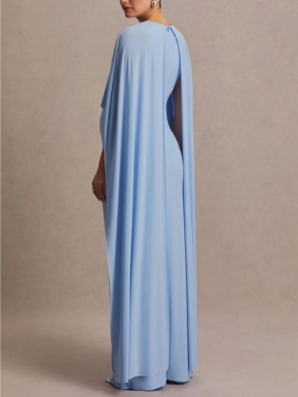 CLUB L LONDON PADMA POWDER BLUE DRAPED MATERNITY MAXI DRESS WITH CAPE SLEEVES - Picture 9 of 11